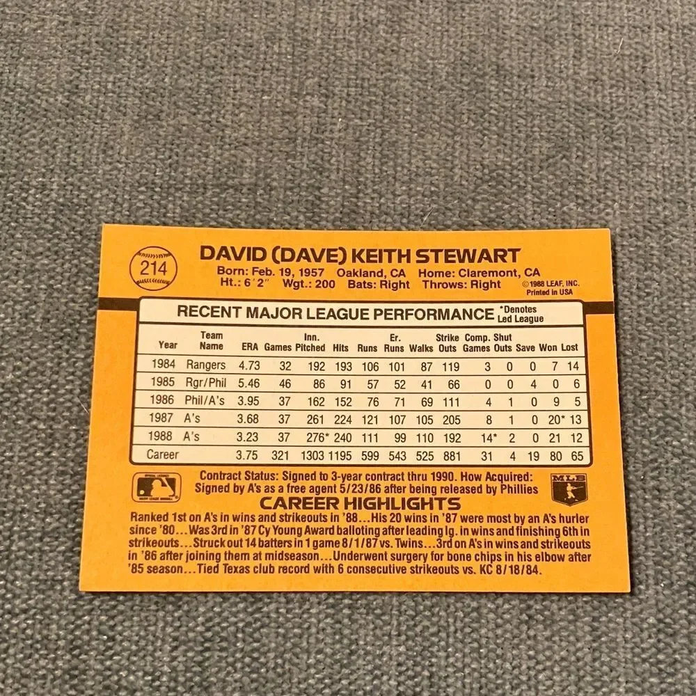 1989 Donruss Oakland A's Baseball Card Trading Card